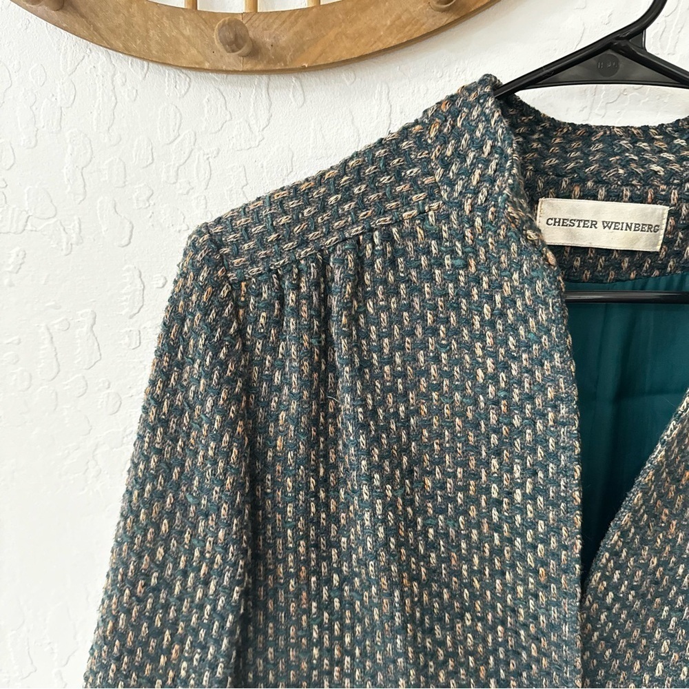 Vintage Chester Weinberg Green Multicolor Woven Stitch Double Breasted Blazer - Picture 14 of 14